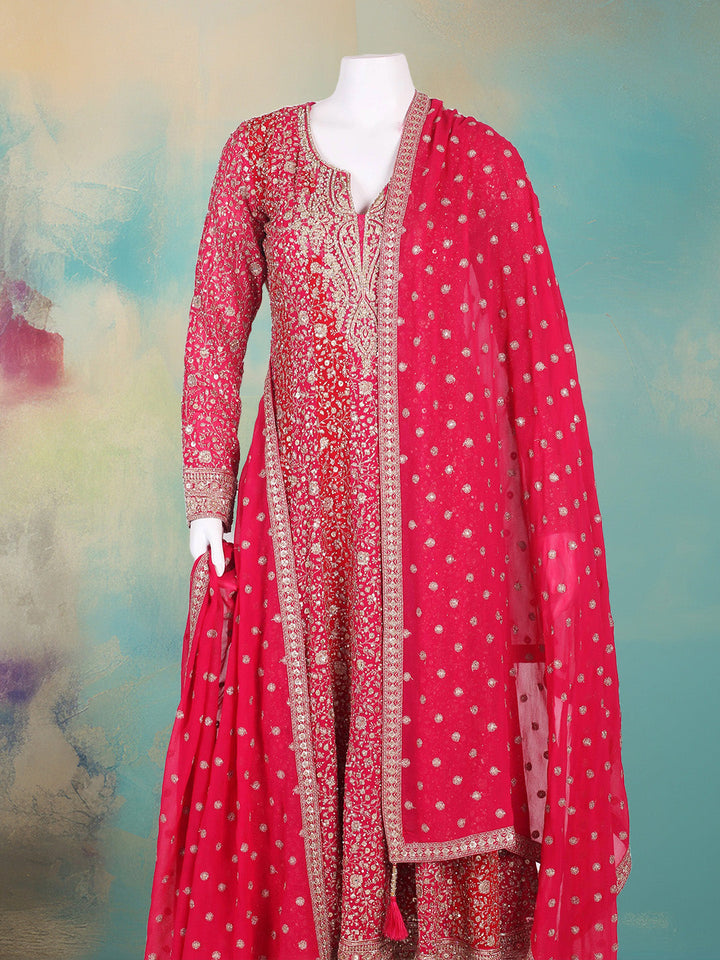 Embroidered Georgette Kurta With Pant &amp; Dupatta