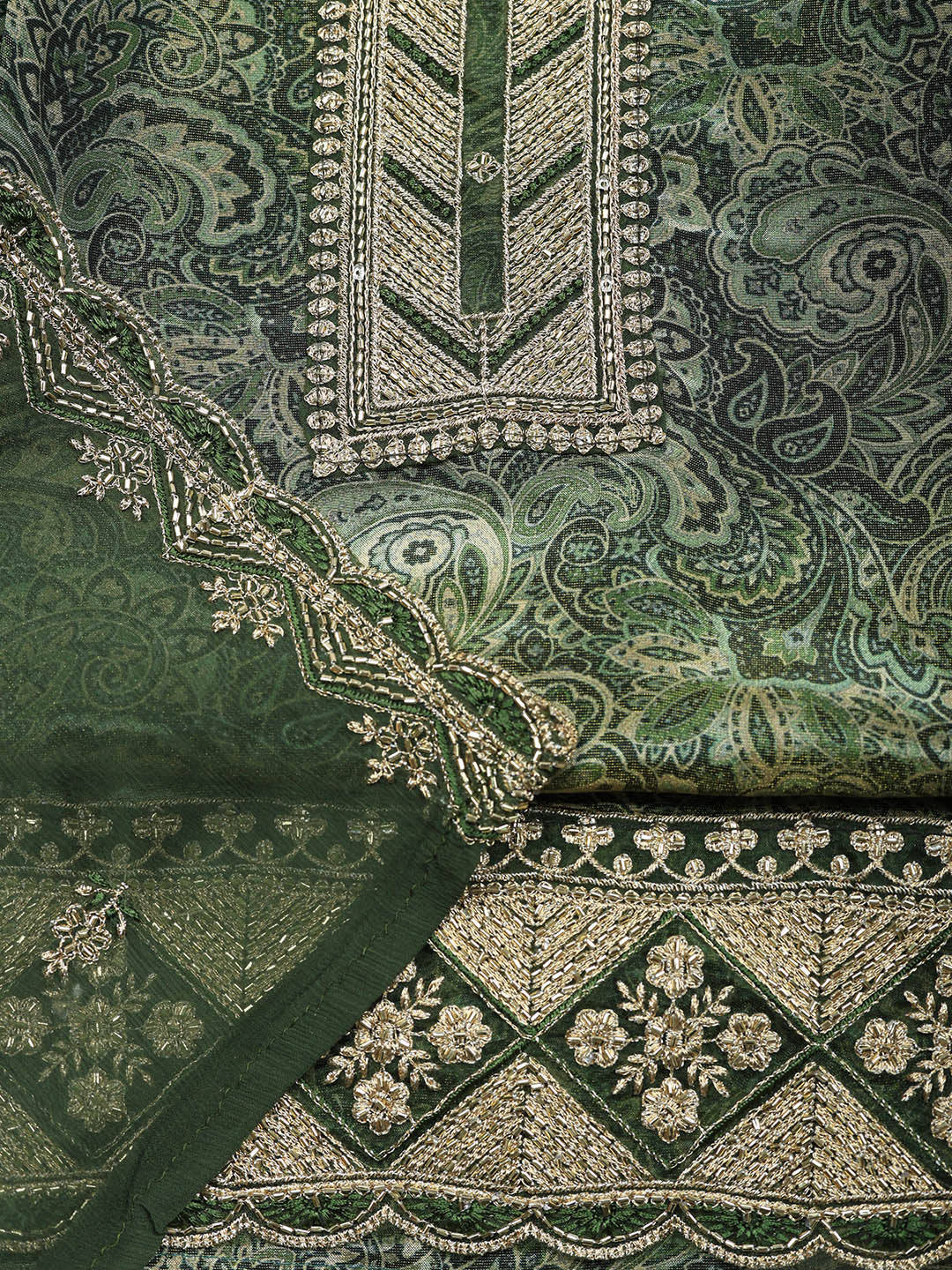 Embroidered Tissue Unstitched Suit With Pant &amp; Dupatta
