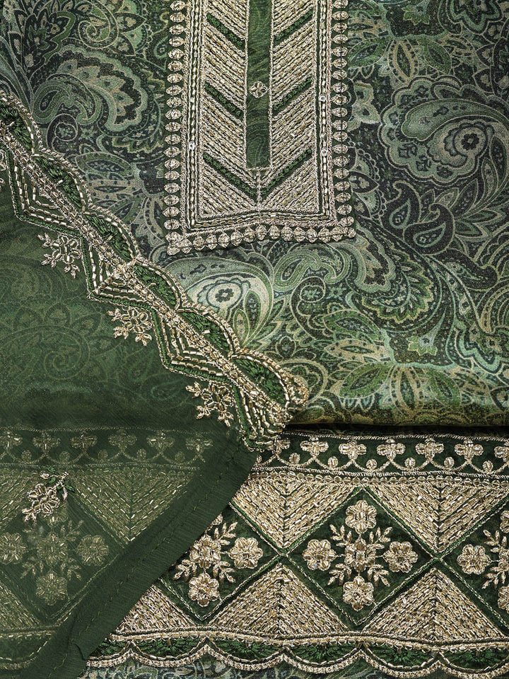 Embroidered Tissue Unstitched Suit With Pant &amp; Dupatta