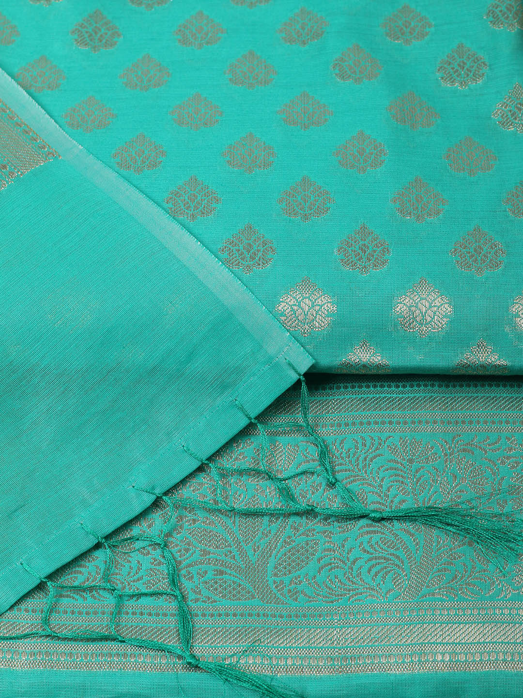 Woven Design Chanderi Unstitched Suit With Pant &amp; Dupatta