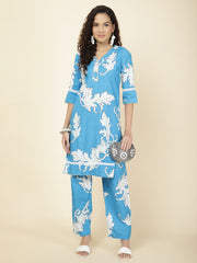 Floral Printed Cotton Kurta With Pants