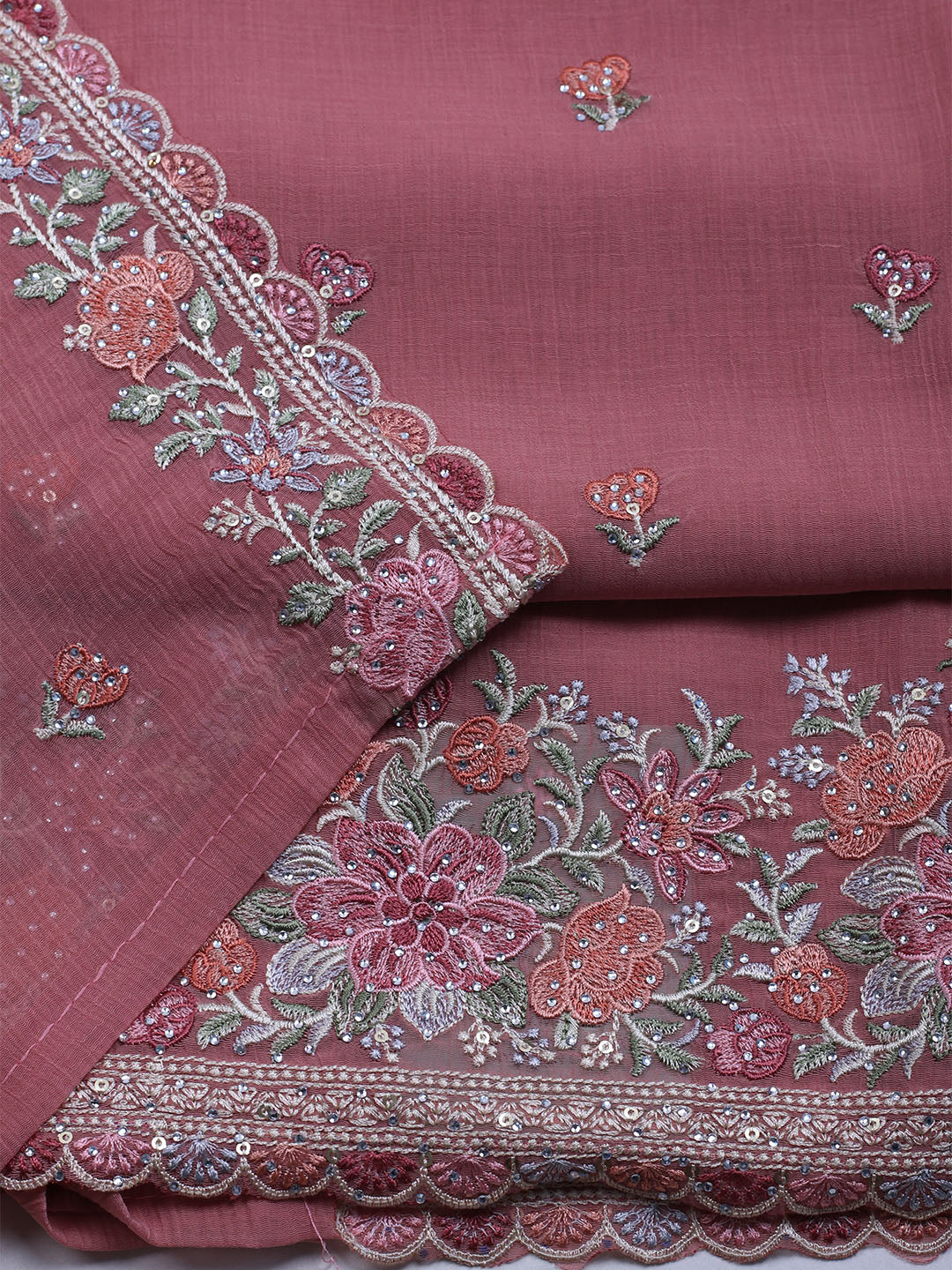 Embroidered Chiffon Unstitched Suit With Dupatta