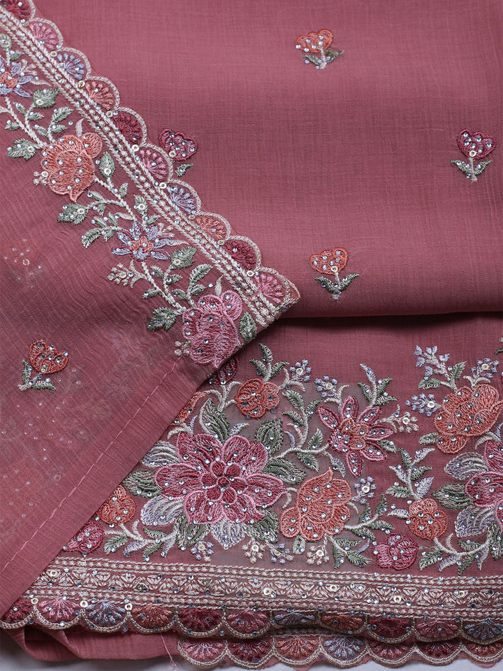Embroidered Chiffon Unstitched Suit With Dupatta