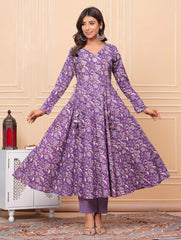 Printed Cotton Blend Kurta With Pants & Dupatta