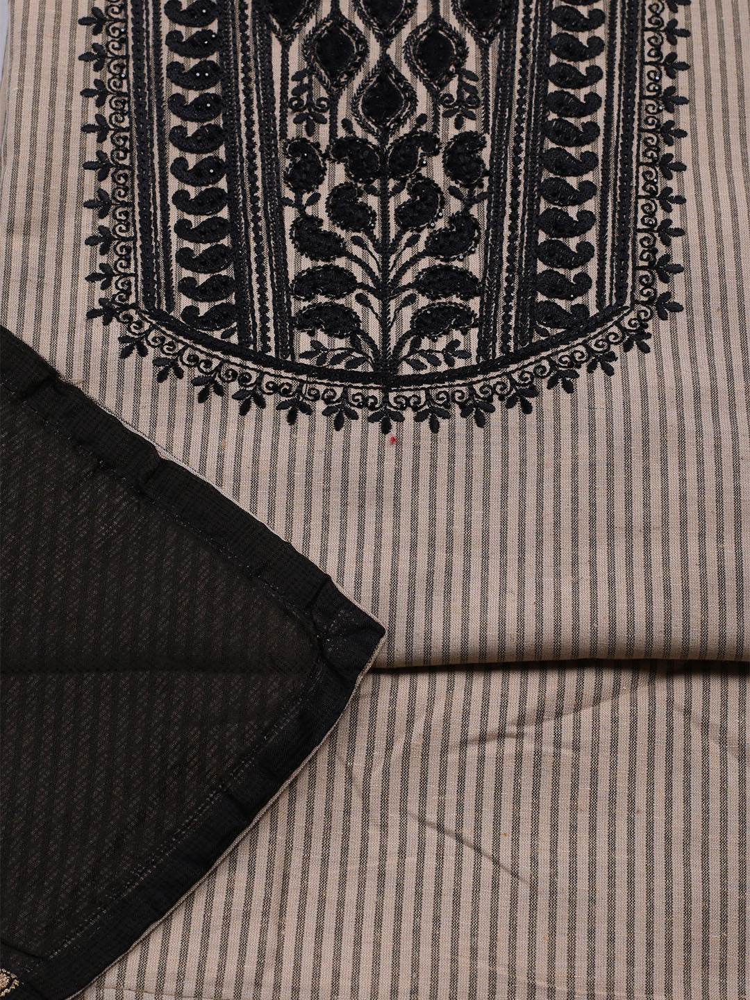 Neck Embroidered Cotton Blend Unstitched Suit With Dupatta
