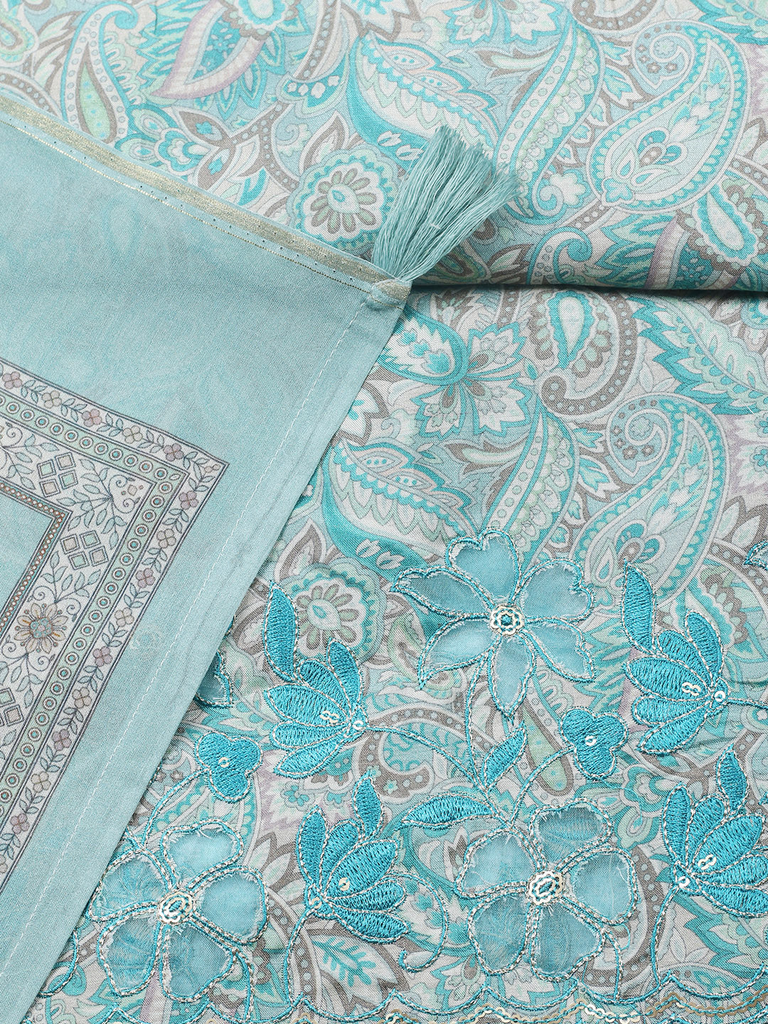 Embroidered Muslin Unstitched Suit With Pant &amp; Dupatta