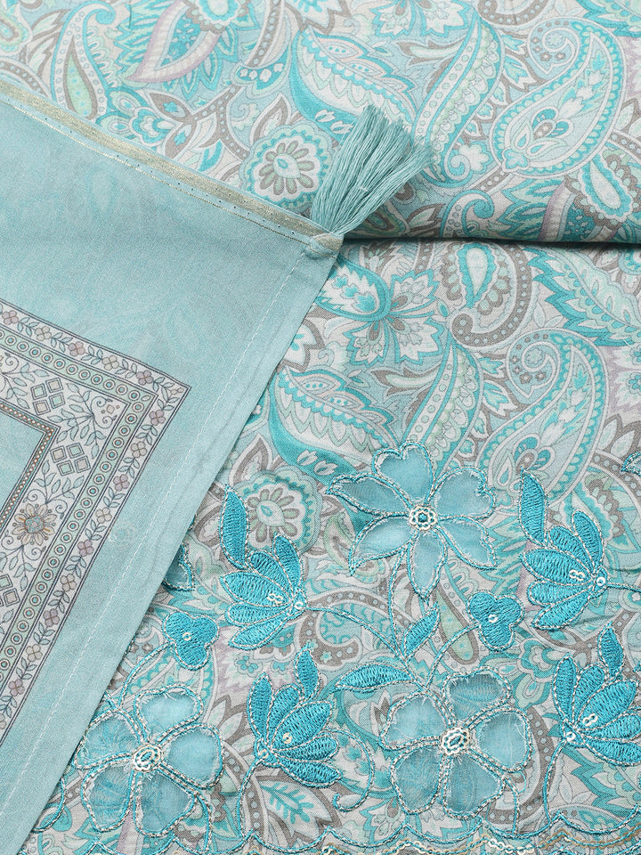 Embroidered Muslin Unstitched Suit With Pant &amp; Dupatta