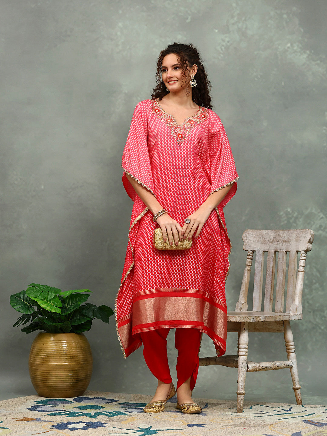 Neck Embroidered Art Silk Kurta With pants