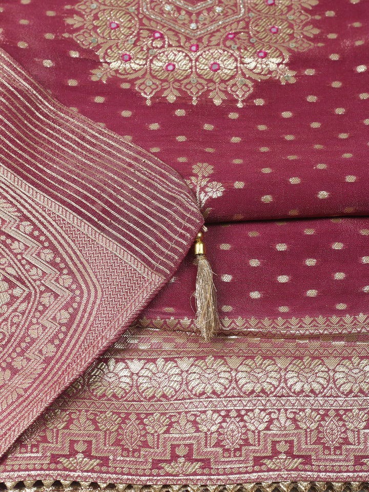 Woven Design Organza Unstitched Suit With Dupatta