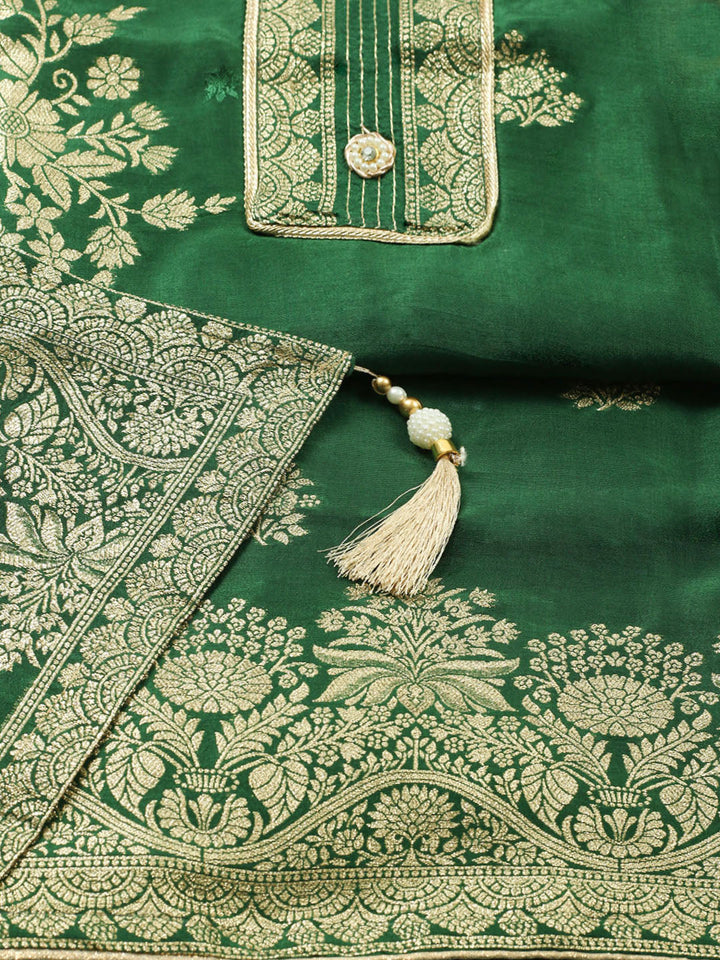 Embroidered Chanderi Unstitched Suit With Pant &amp; Dupatta
