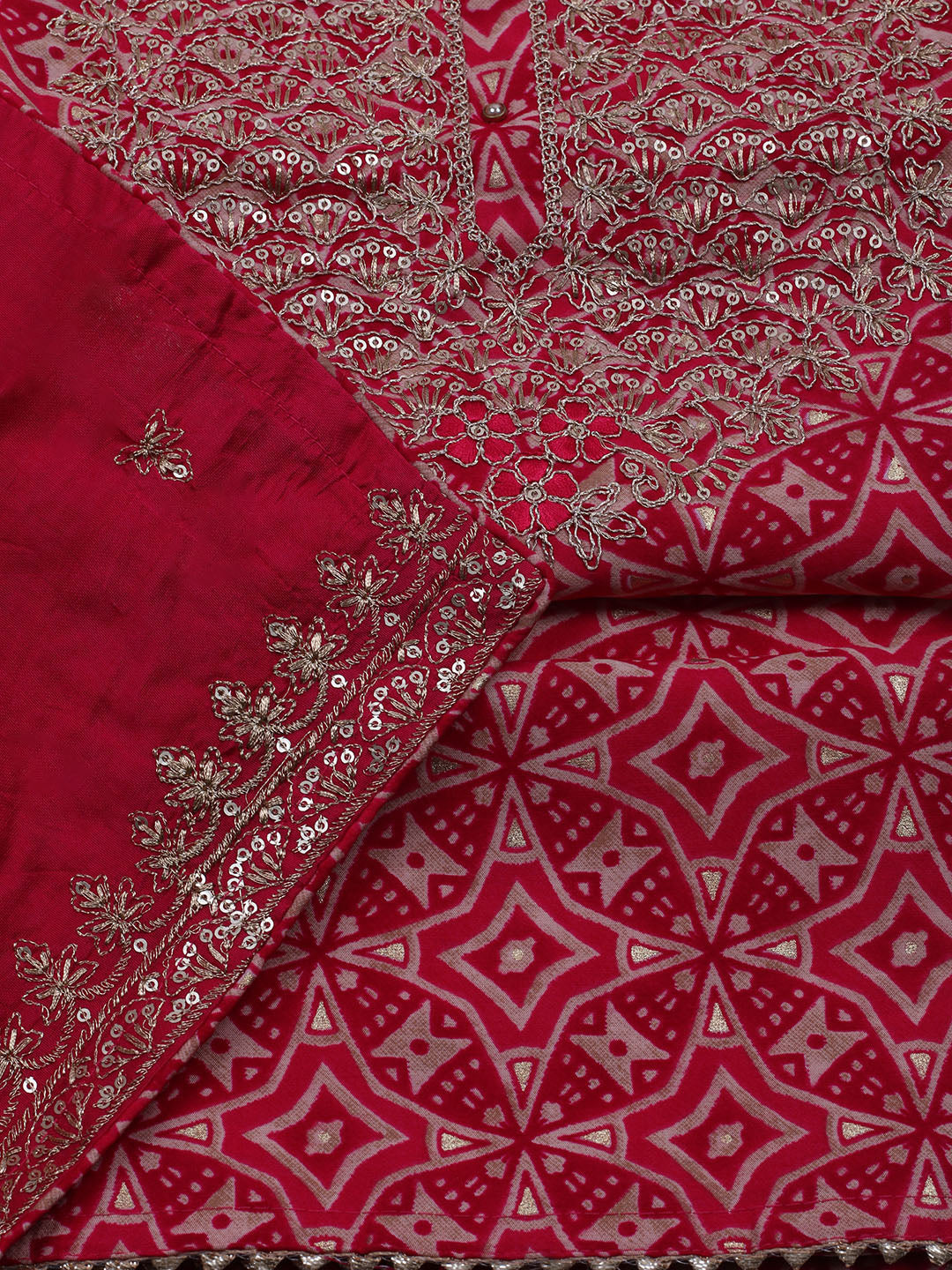 Neck Embroidered Cotton Blend Unstitched Suit With Dupatta