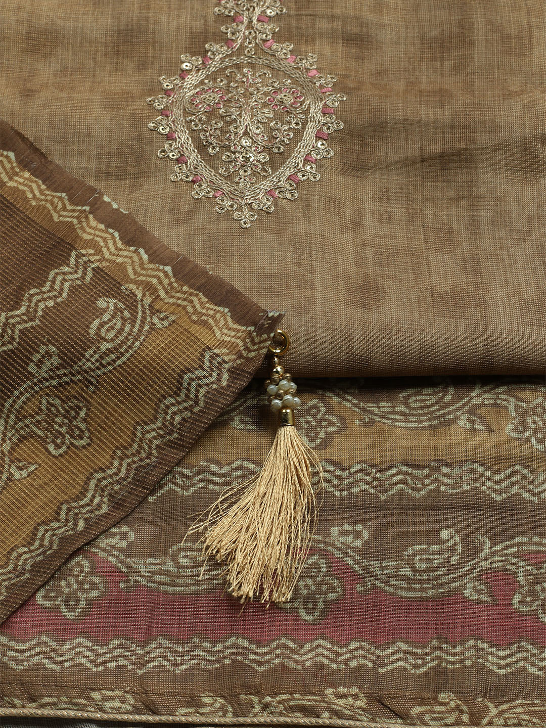 Embroidered Tissue Unstitched Kurta With Pant & Dupatta