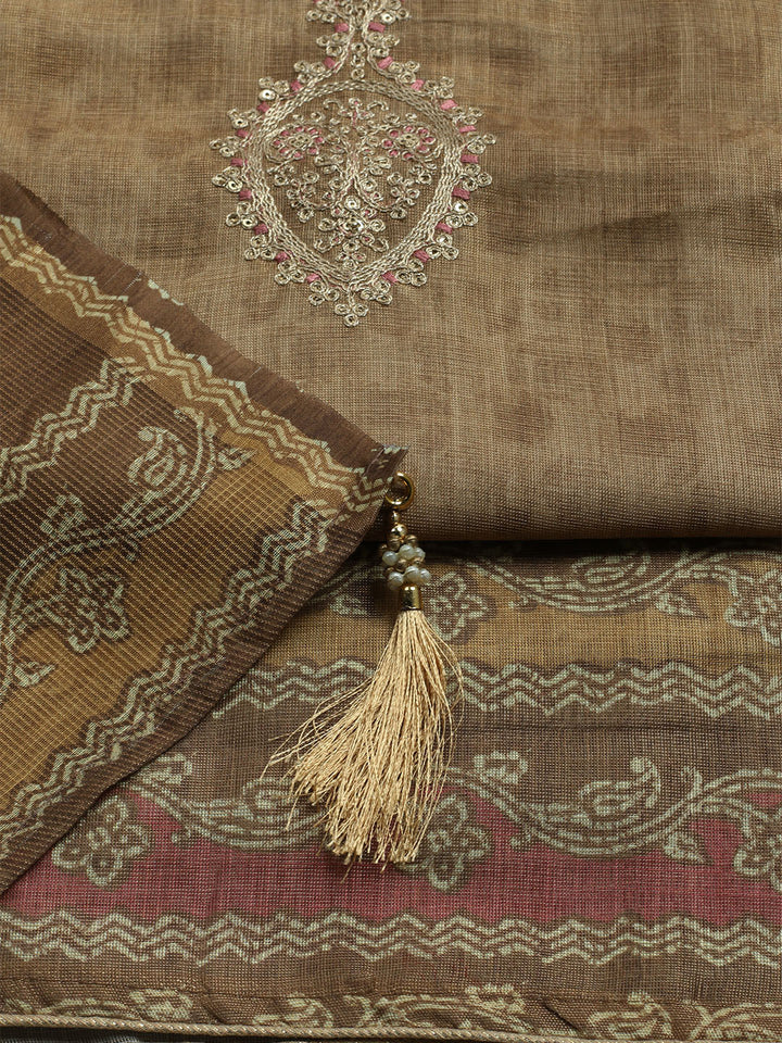 Embroidered Tissue Unstitched Kurta With Pant &amp; Dupatta