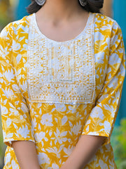 Floral Printed Cotton Kurta With Pants & Dupatta
