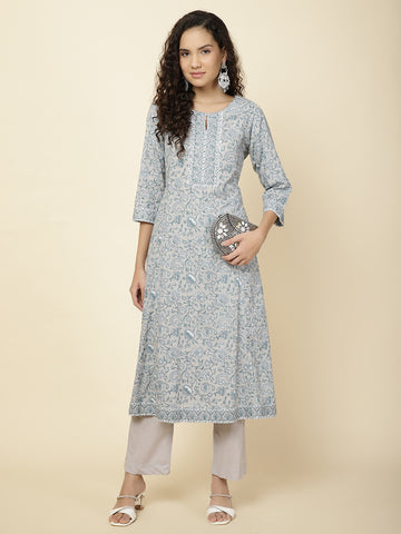 Floral Printed Cotton Kurta With Pants