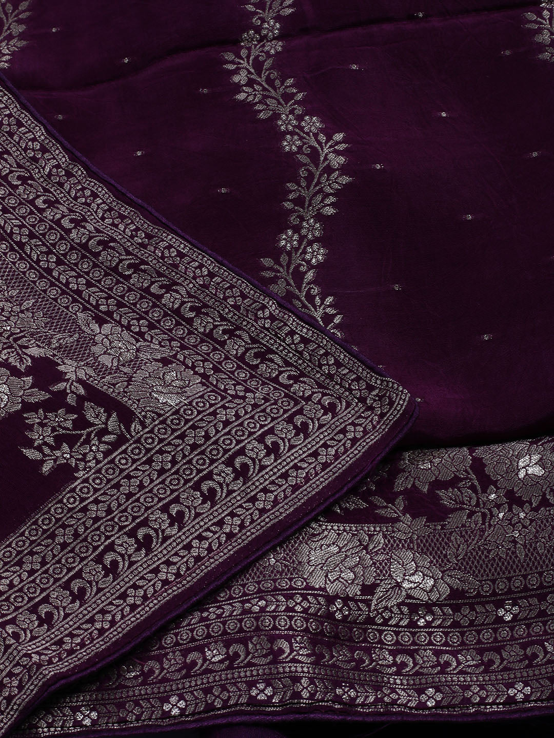 Embroidered Art Silk Unstitched Suit With Dupatta