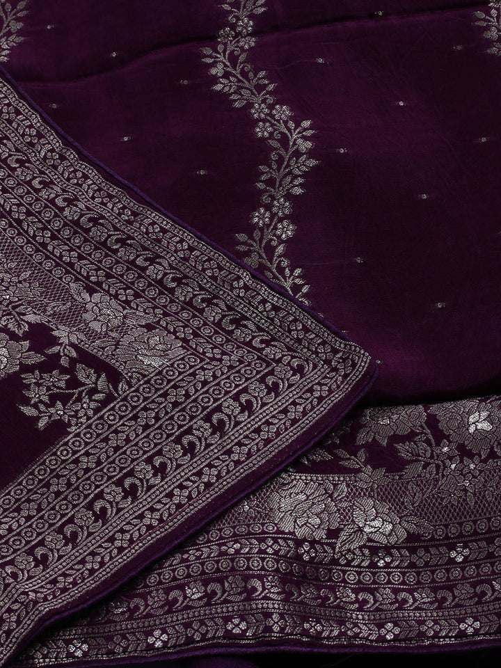Embroidered Art Silk Unstitched Suit With Dupatta