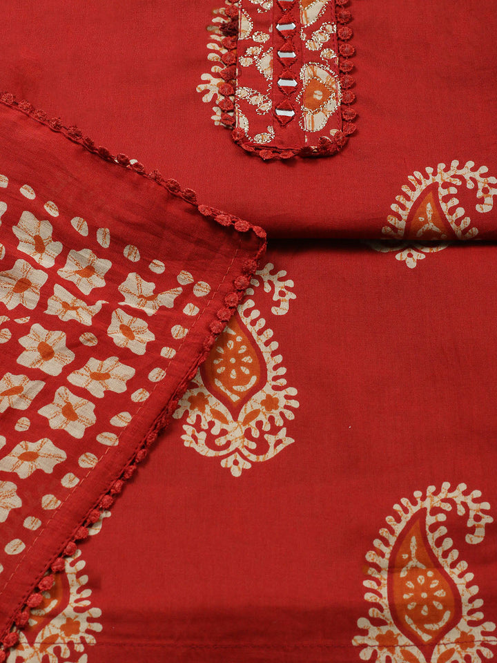 Embroidered Cotton Blend Unstitched Suit With Pant Dupatta