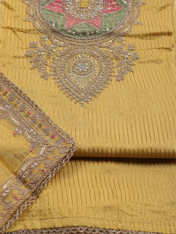 Neck Embroidered Chanderi Unstitched Suit With Dupatta
