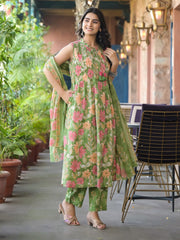 Printed Cotton Blend Kurta With Pants & Dupatta