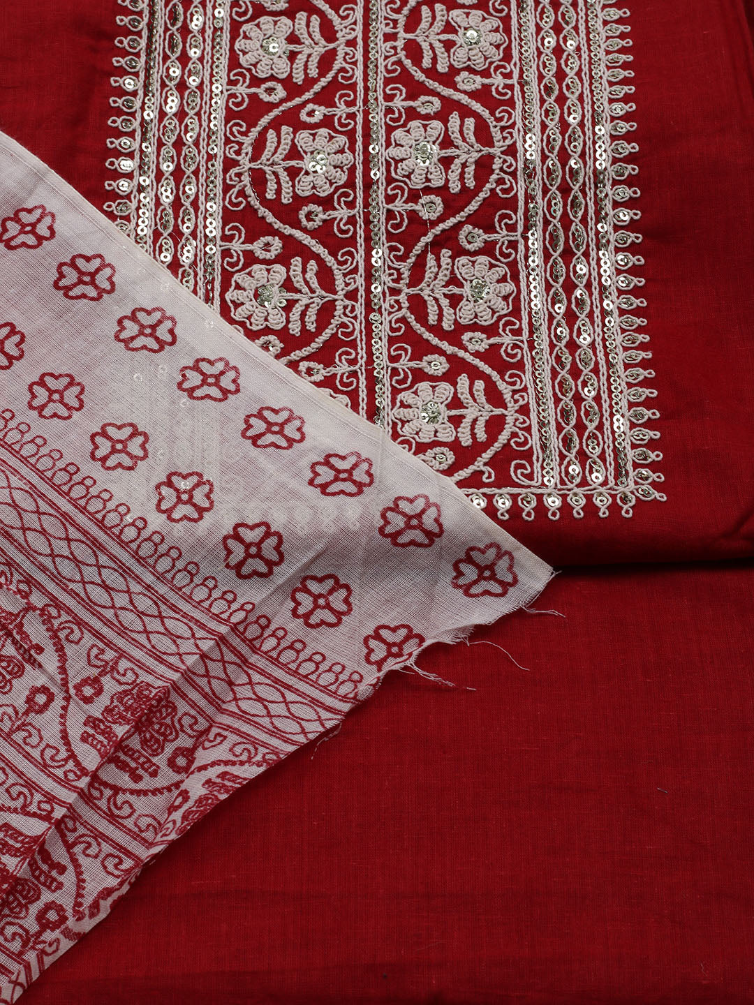 Neck Embroidered Cotton Blend Unstitched Suit With Dupatta