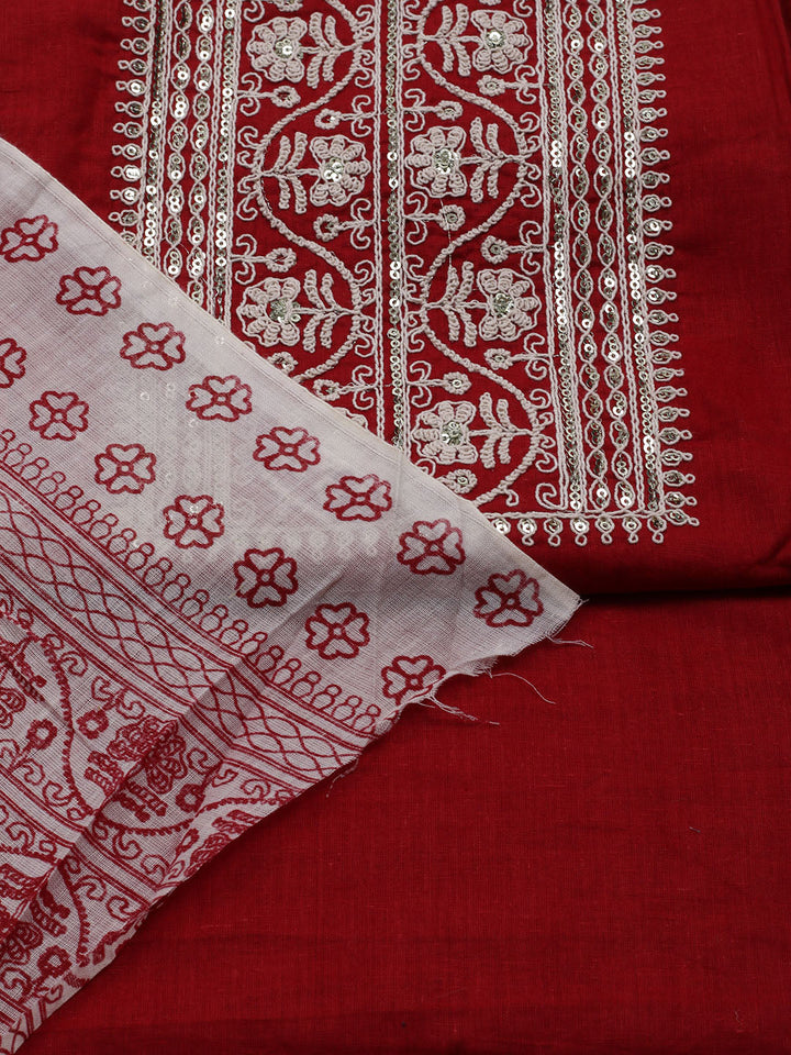 Neck Embroidered Cotton Blend Unstitched Suit With Dupatta