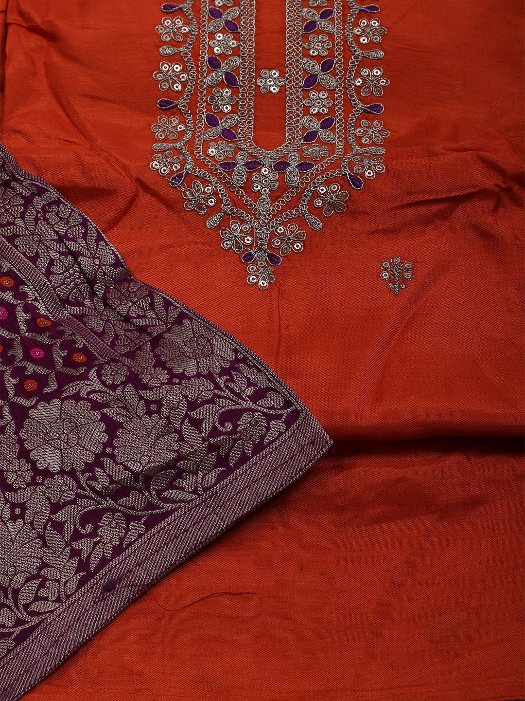 Embroidered Chanderi Unstitched Suit With Dupatta