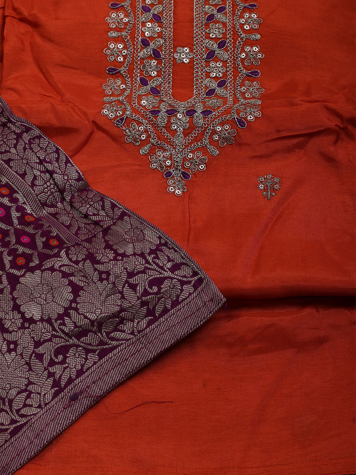 Embroidered Chanderi Unstitched Suit With Dupatta