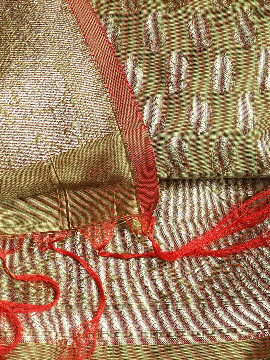 Woven Banarasi Chanderi Unstitched Suit With Dupatta