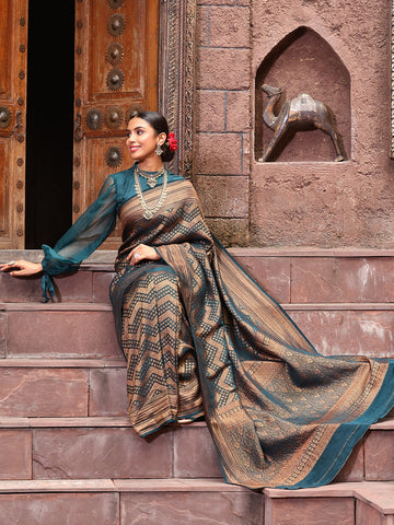 Brocade Booti Crepe Woven Saree