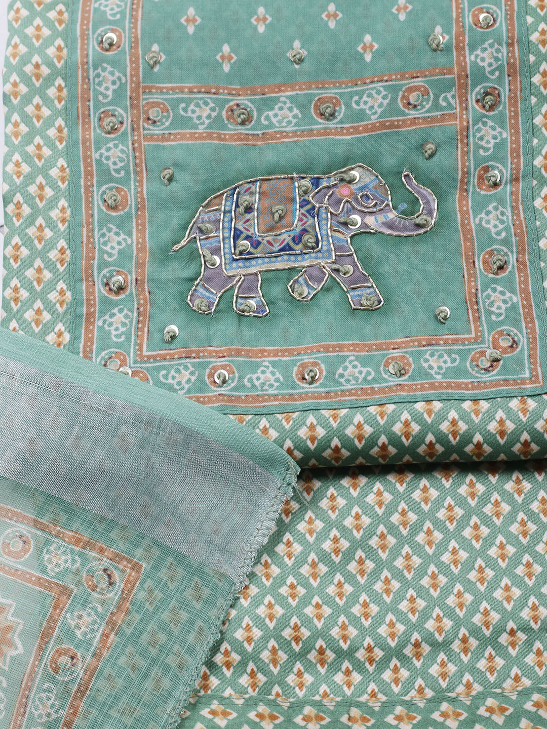 Printed Cotton Blend Unstitched Suit With Pant &amp; Dupatta