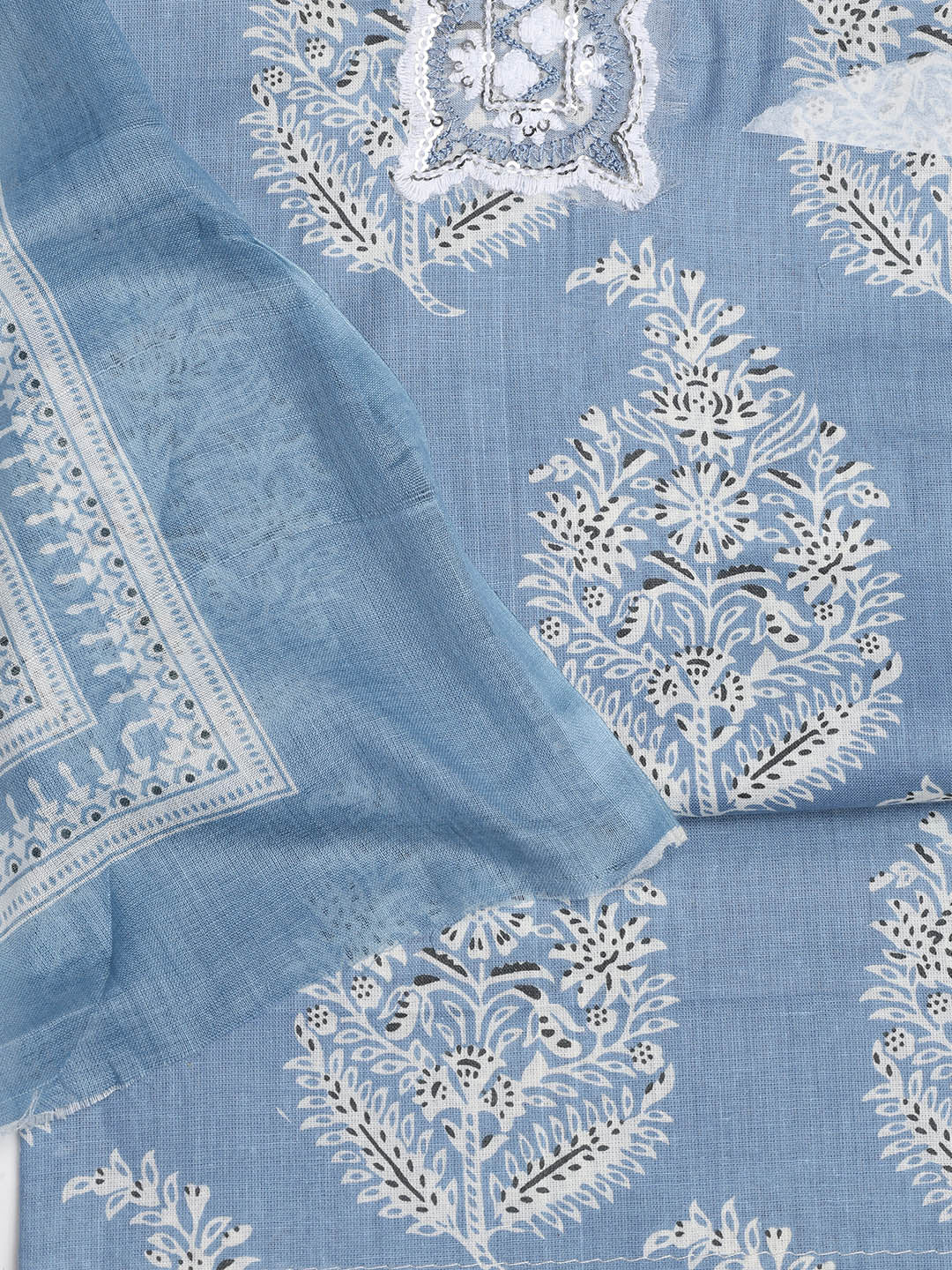 Printed Cotton Blend Unstitched Suit With Dupatta