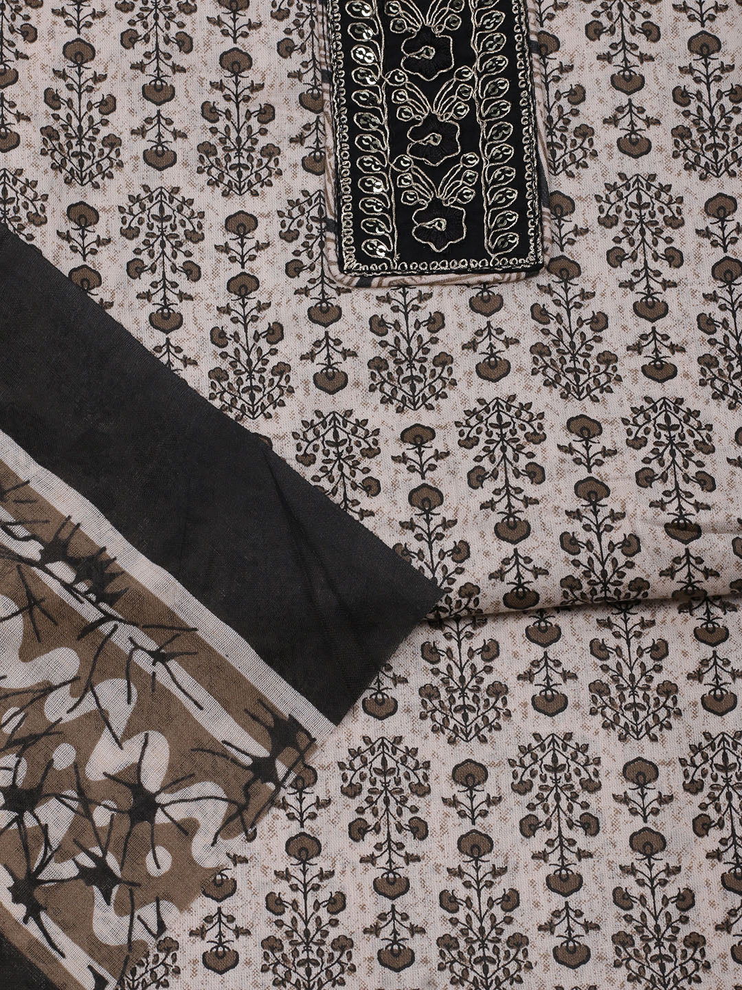 Printed Cotton Blend Unstitched Suit With Dupatta