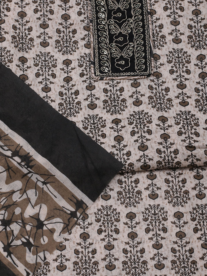 Printed Cotton Blend Unstitched Suit With Dupatta