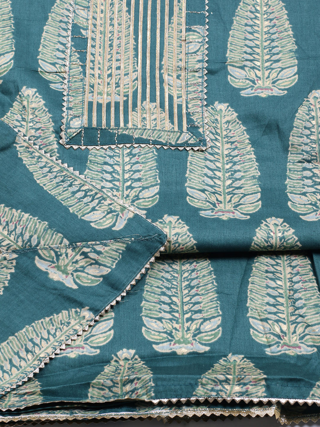 Neck Patti Cotton Blend Unstitched Suit With Dupatta