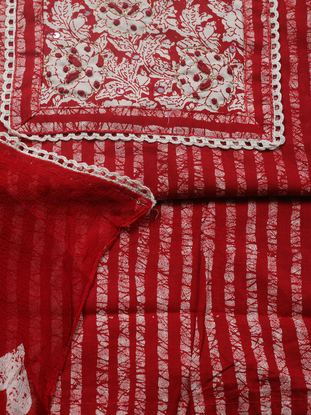 Embroidered Cotton Blend Unstitched Suit With Pant &amp; Dupatta