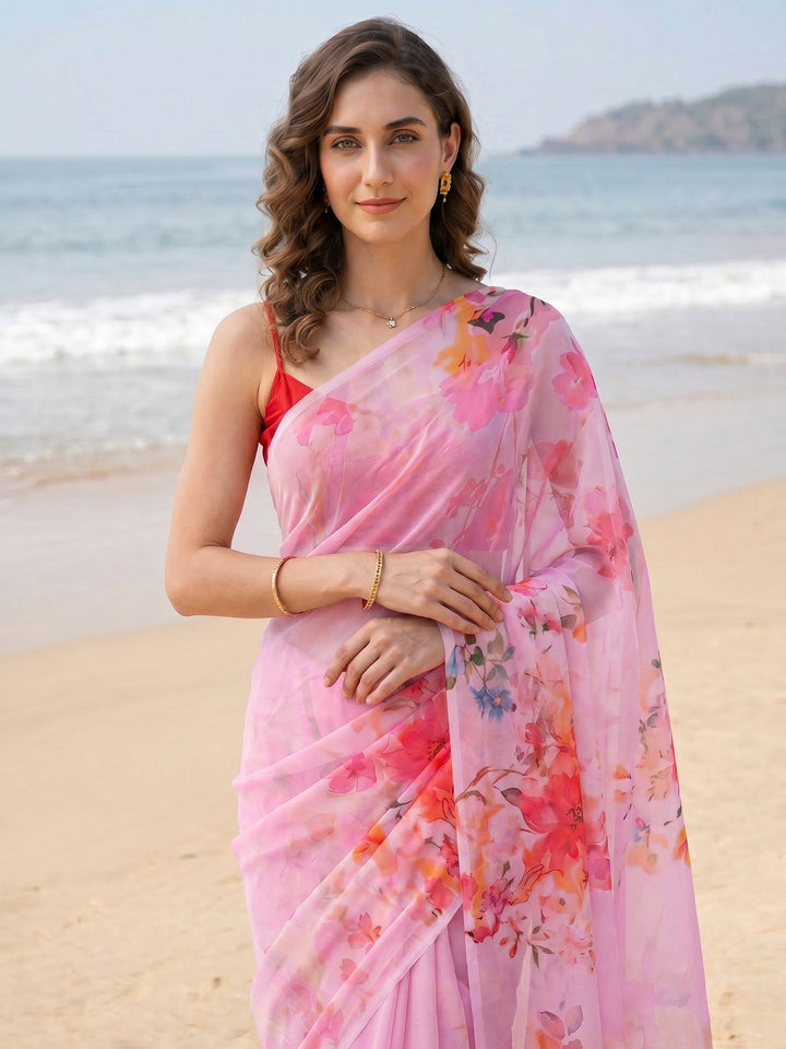Digital Print Chiffon Saree