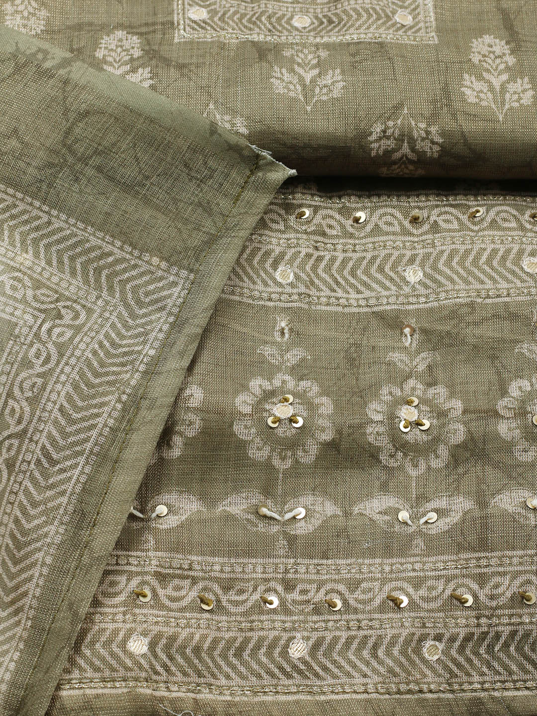 Embellished Tissue Unstitched Suit With Pant &amp; Dupatta