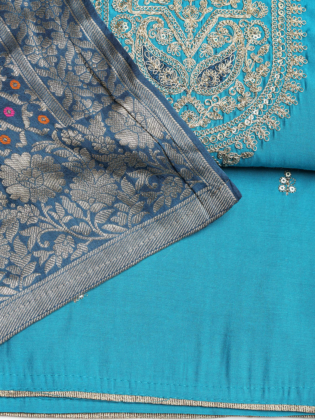 Embroidered Chanderi Unstitched Suit With Dupatta