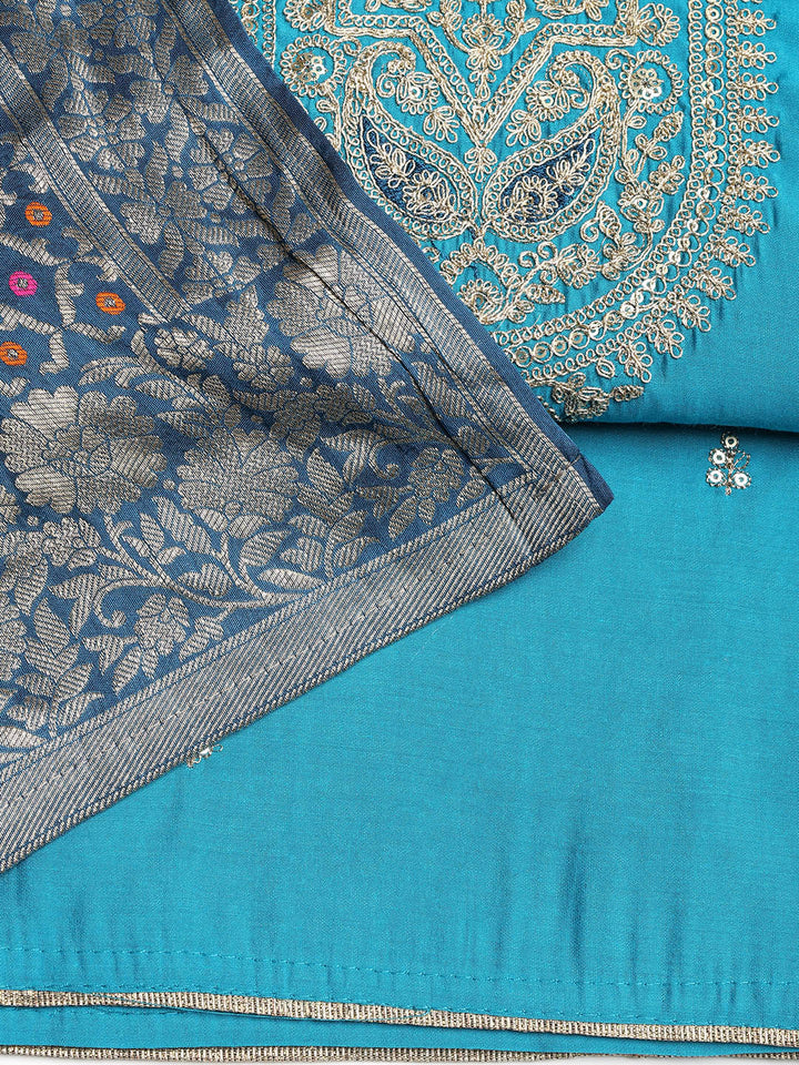 Embroidered Chanderi Unstitched Suit With Dupatta