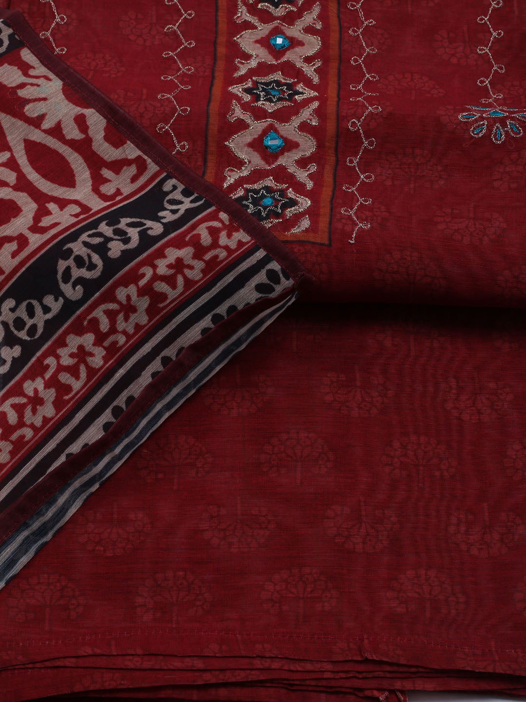 Printed Cotton Blend Unstitched Suit With Dupatta