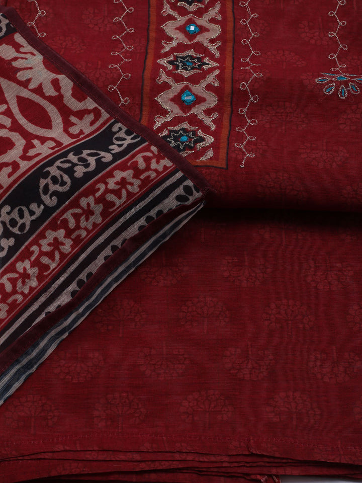 Printed Cotton Blend Unstitched Suit With Dupatta