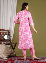 Printed Cotton Blend Kurta With Pants