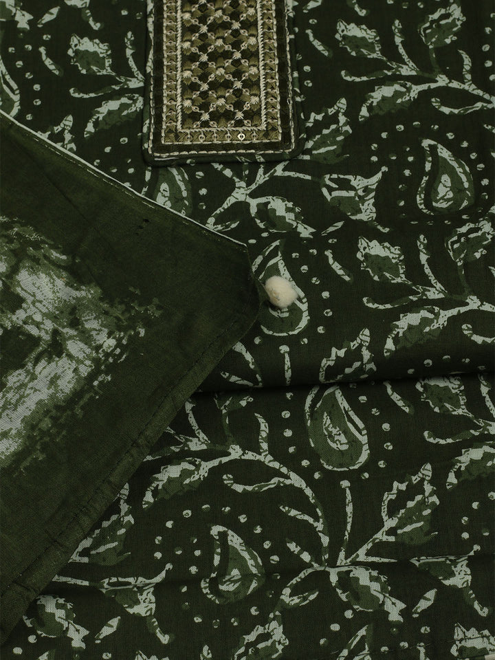 Printed Cotton Unstitched Suit With Pant &amp; Dupatta