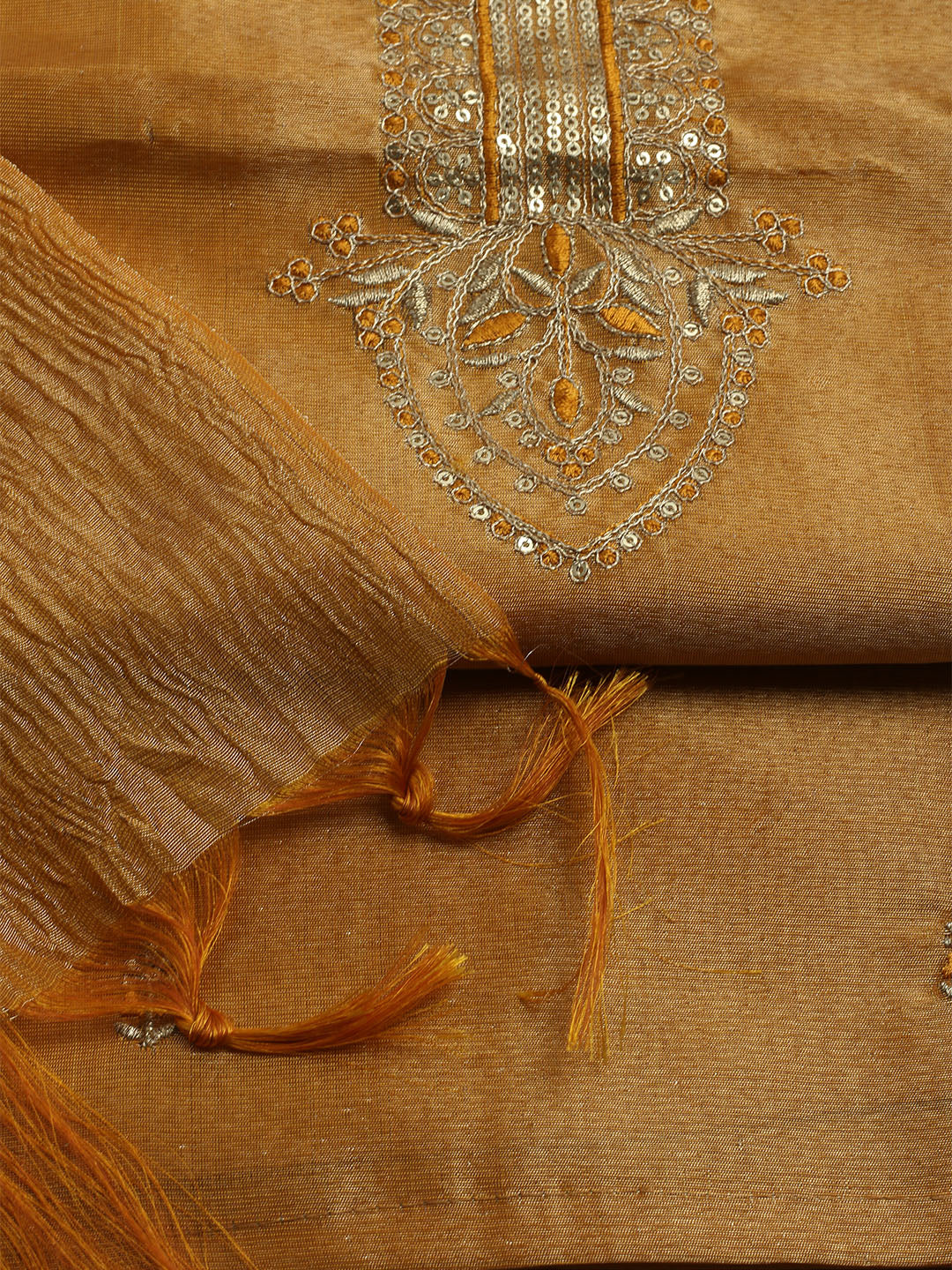 Embroidered Tissue Unstitched Kurta With Pant & Dupatta