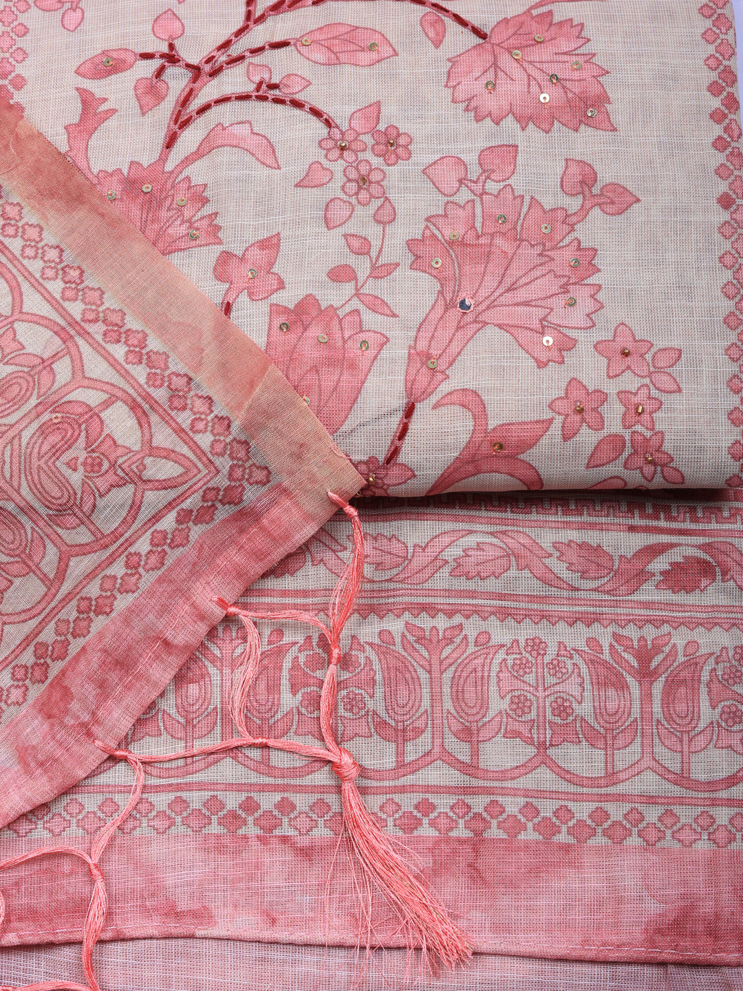 Embroidered Tissue Unstitched Suit With Pant &amp; Dupatta