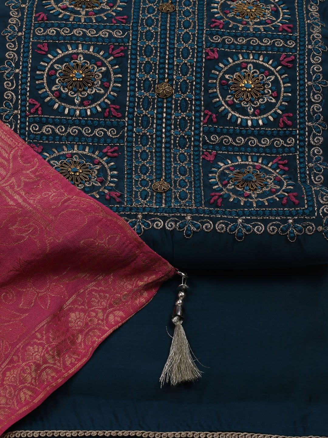 Gota Work Chanderi Unstitched Suit With Dupatta