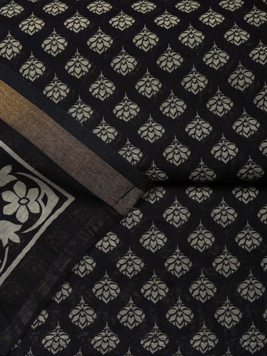Printed Chanderi Unstitched Suit With Pant &amp; Dupatta
