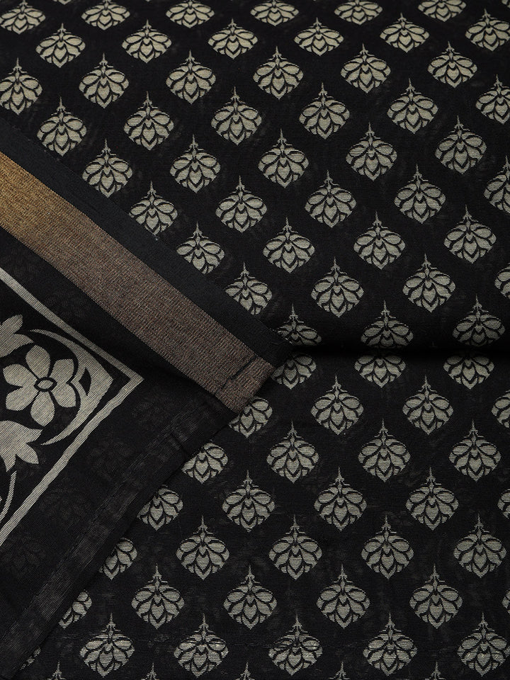 Printed Chanderi Unstitched Suit With Pant &amp; Dupatta