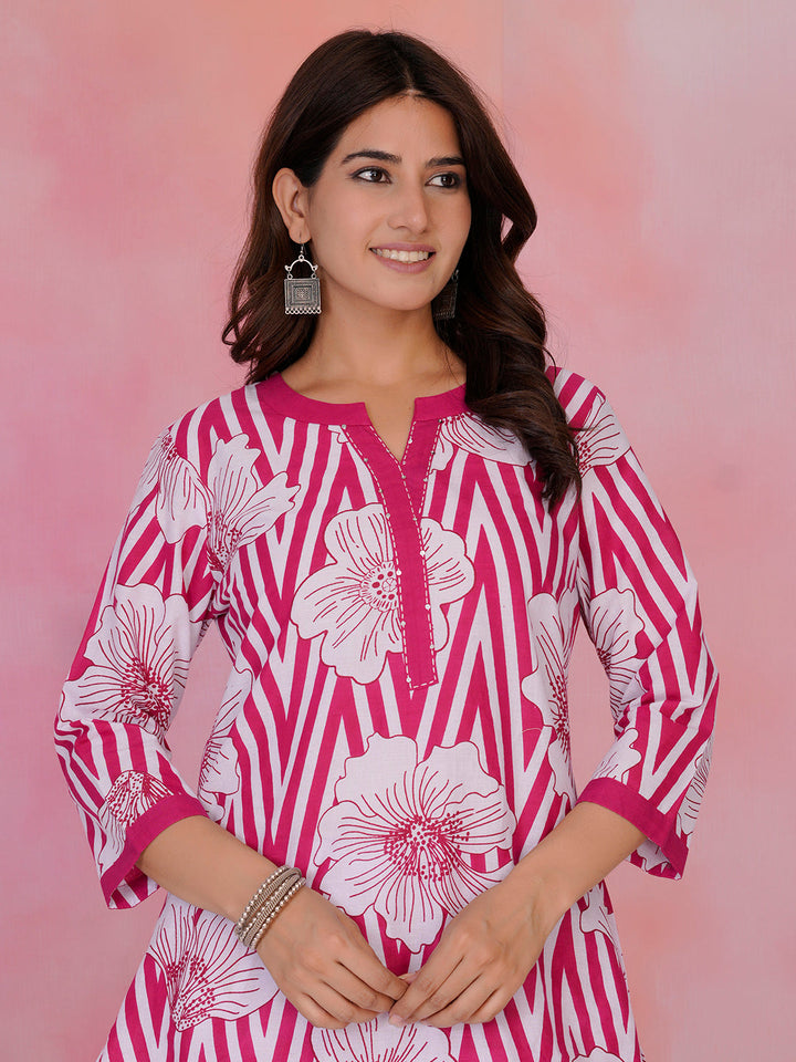 Printed Cotton Blend Kurta With Pants